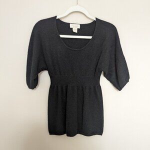 Mainbocher 100% Cashmere Sweater black short sleeve pulled waist EUC small